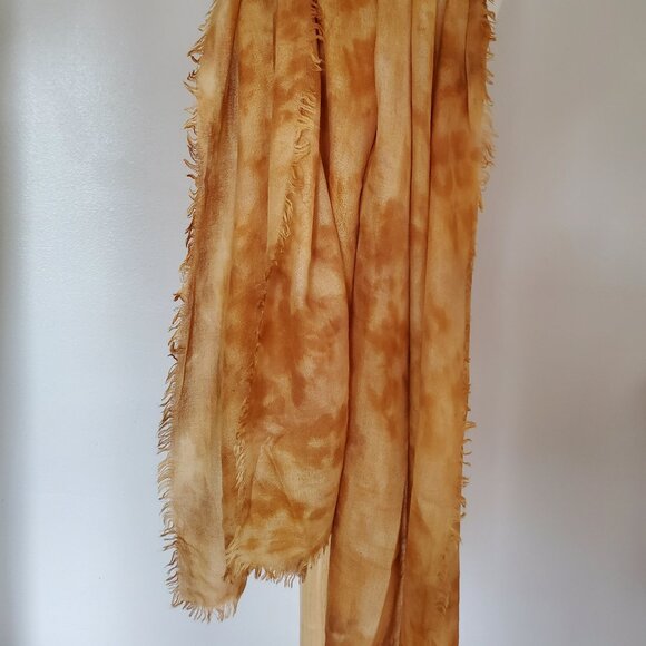 Painted dyed silk cashmere scarf wrap gold yellow white ivory orange tan beige - Picture 6 of 6